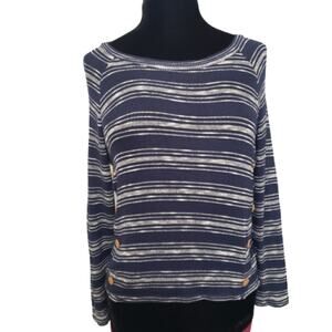 Mine by Anthropologie Blue and White Striped Button High Low Tunic Top Small